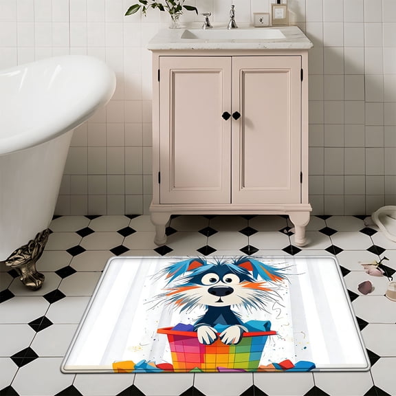 YIMEIS Cartoon dog 15.7''*23.6'' Flannel Mat, Multi-Scene Non-Slip Rug, Universal Soft Mat for Bathroom, Kitchen & Balcony