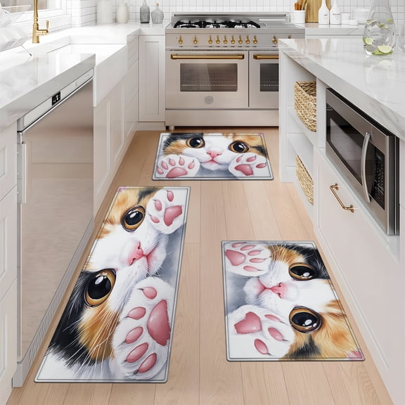 YIMEIS Cat Festival Kitchen Mat Rug Set - 3 Pcs Perfect for Kitchen Counter, 16''*24''/20''*32''/47''*18'', Functional for Decoration