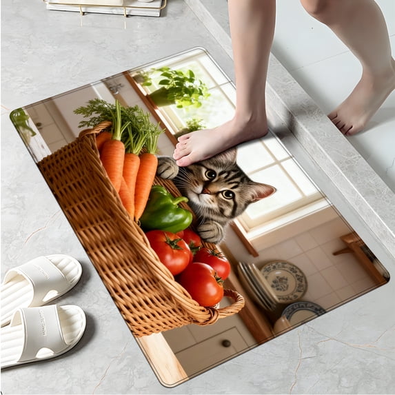 YIMEIS Cat Vegetables Kitchen Mat Washable Non-Skid Absorbent Runner Rugs (16''24'') - 1Pc Recommended for Kitchen Sink Front/Floor, Suitable for All Age Groups