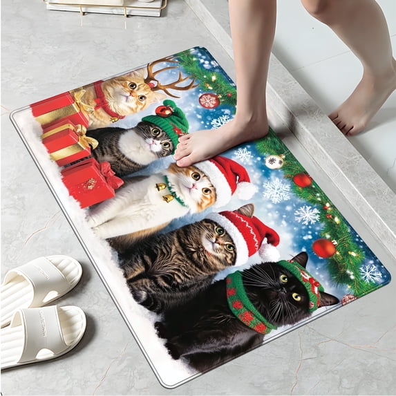 YIMEIS Christmas Cats Kitchen Decor Christmas Fall Kitchen Rugs, Xmas Decorative Farmhouse Floor Mats for Home Kitchen Dining Room Decorations - 16''*24'' inch