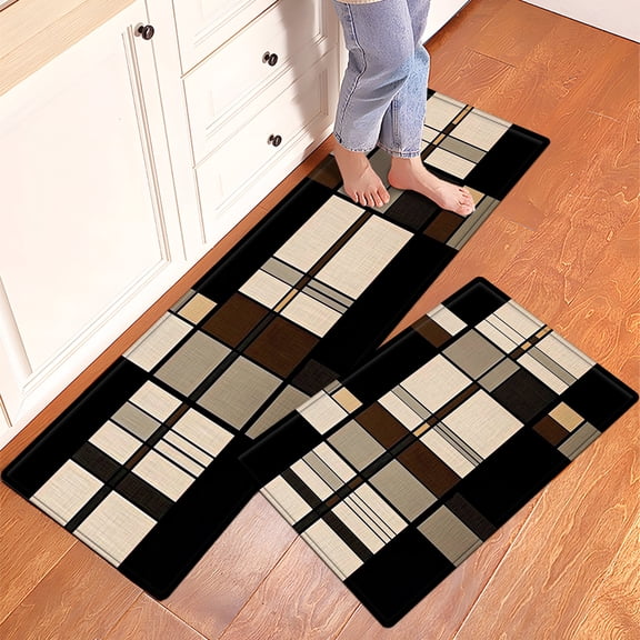 YIMEIS Christmas Decor Design Grid Fall Kitchen Rugs Non Skid Washable Area Carpet [Made in USA], Multi - 1/2 Pcs 16''*24''/47''*18