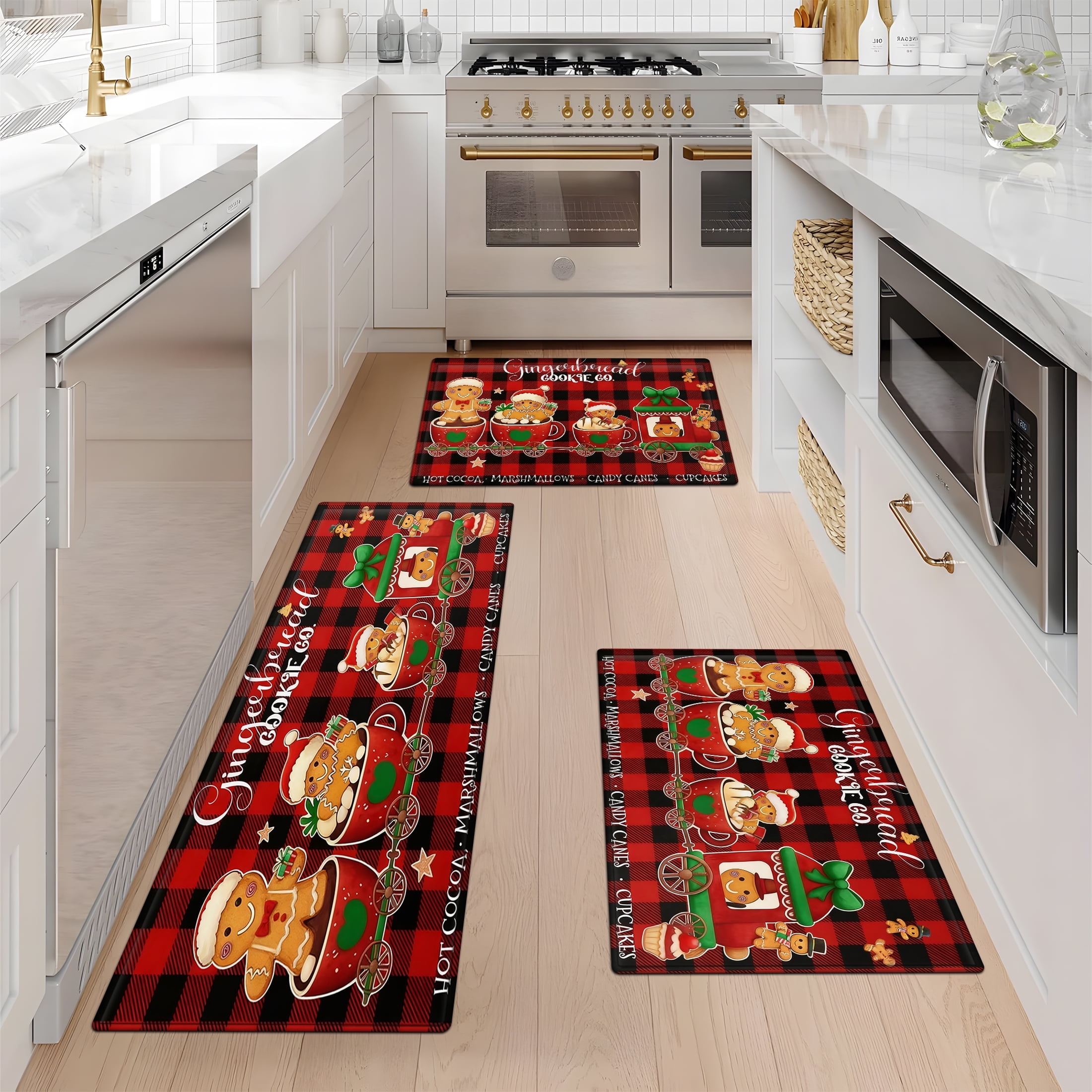 YIMEIS The Christmas Gingerbread Man Fall Kitchen Rugs Set of 3, Xmas ...