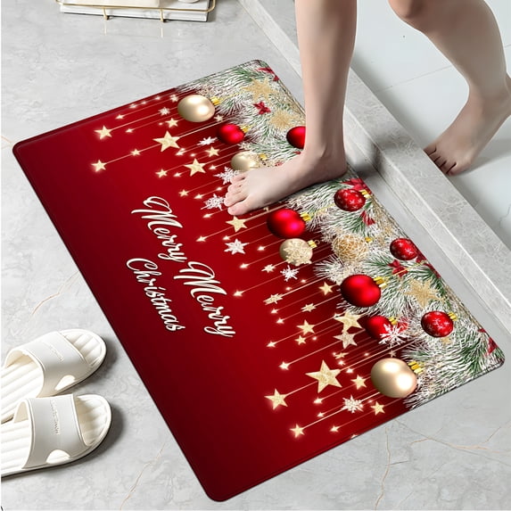 YIMEIS Christmas Red Background Fall Kitchen Rugs Set of 3, Xmas Holiday Kitchen Mat Decor Home Decorations, Green Christmas Mats for Kitchen Floor - 16''*24'' and 20''*30'' and 17''*47'' in