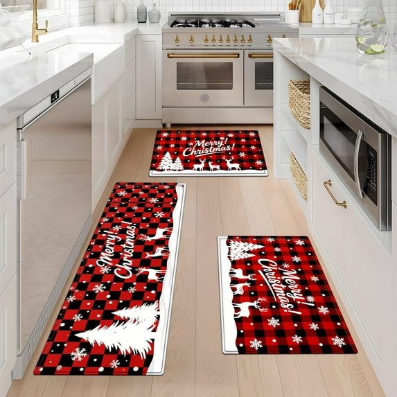 YIMEIS Christmas Snowflake Deer Fall Kitchen Mats Set of 3,Xmas Winter Seasonal Farmhouse Home Seasonal Decorations Rugs for Floor - 16''*24'' and 20''*30'' and 17''*47'' in