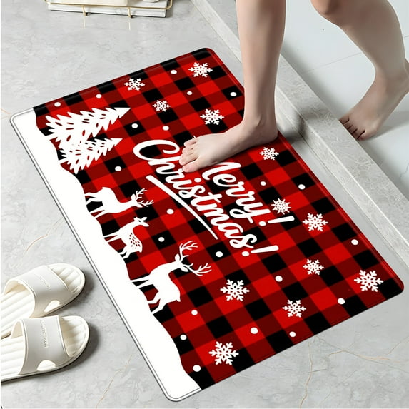 YIMEIS Christmas Snowflake Deer Fall Kitchen Rugs, Xmas Holiday Kitchen Mat Decor Home Decorations, Green Christmas Mats for Kitchen Floor - 16''*24''