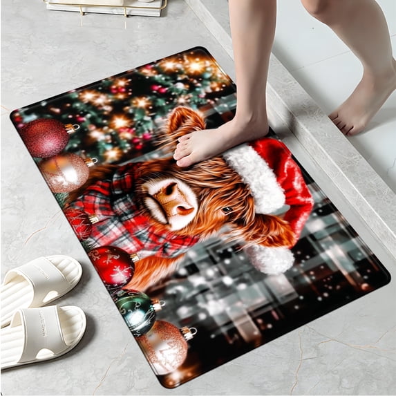 YIMEIS Christmas cow lights Fall Kitchen Mats, Xmas Winter Seasonal Farmhouse Home Seasonal Decorations Rugs for Floor - 16''*24''in