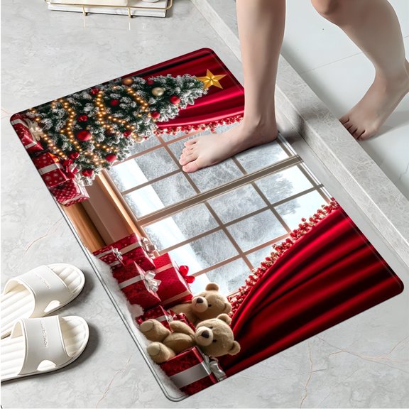 YIMEIS Christmas decoration Kitchen rugs Washable flannel Printed Area Rug and Mats DoorMats, bath mat,Autumn and Winter Festival Decoration-Christmas tree19.7'' x 31.5''