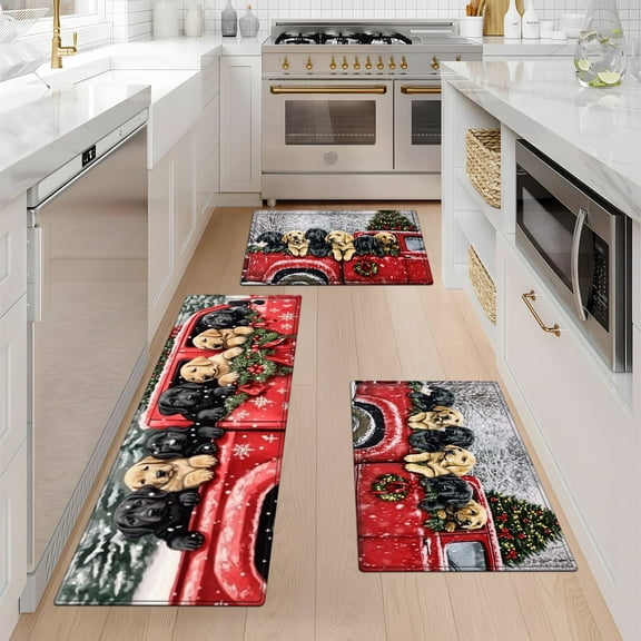 YIMEIS Christmas dog Fall Kitchen Mats Set of 3,Xmas Winter Seasonal Farmhouse Home Seasonal Decorations Rugs for Floor - 16''*24'' and 20''*30'' and 17''*47'' in
