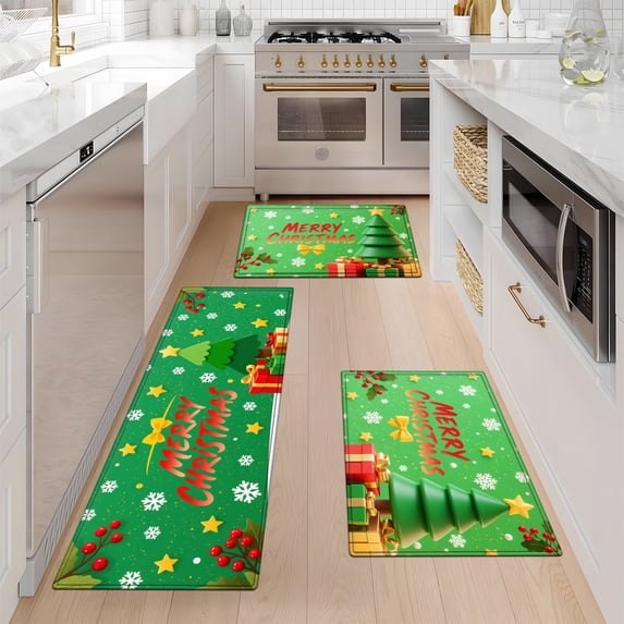 YIMEIS Christmas gift boxes, stars Kitchen Mat Washable Non-Skid Absorbent Runner Rugs (16''24''/20''32''/47''18'') - 3 Pcs Recommended for Kitchen Sink Front/Floor, Suitable for All Age Groups