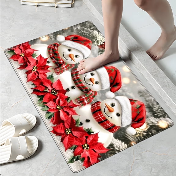 YIMEIS Christmas snowman Kitchen Mat Washable Non-Skid Absorbent Runner Rugs (16''24'') - 1Pc Recommended for Kitchen Sink Front/Floor, Suitable for All Age Groups