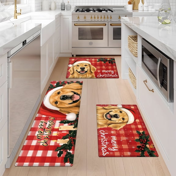 YIMEIS Christmas wishes Kitchen Decor Set of 3 Christmas Fall Kitchen Rugs, Xmas Decorative Farmhouse Floor Mats for Home Kitchen Dining Room Decorations - 16''*24'' and 20''*30'' and 17''*47'' inch