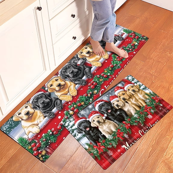 YIMEIS Christmas wishes for pets Fall Kitchen Mats Set of 2,Xmas Winter Seasonal Farmhouse Home Seasonal Decorations Rugs for Floor - 16''*24'' and 17''*47'' in