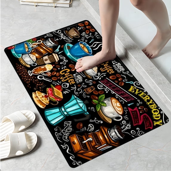 YIMEIS Coffee Bean Blue Cup Kitchen Mat Rug - Perfect for Kitchen Counter, 16''*24'', Functional for Decoration