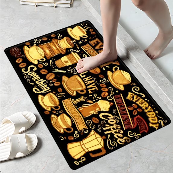 YIMEIS Coffee bean on black background Machine Washable Non-Slip Rubberback Indoor Runner Rug/Area Rug for Kitchen, Hallway, Kitchen, Entryway, Bathroom, 1 Piece - 16''*24''