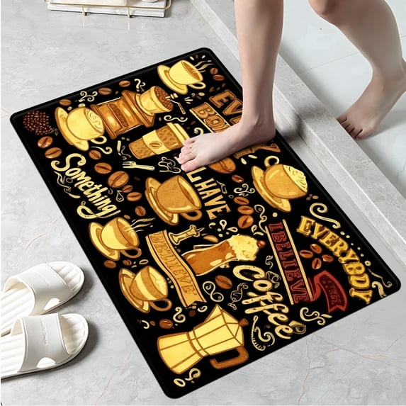 YIMEIS Coffee bean on black background Machine Washable Non-Slip Rubberback Indoor Runner Rug/Area Rug for Kitchen, Hallway, Kitchen, Entryway, Bathroom, 1 Piece - 16''*24''