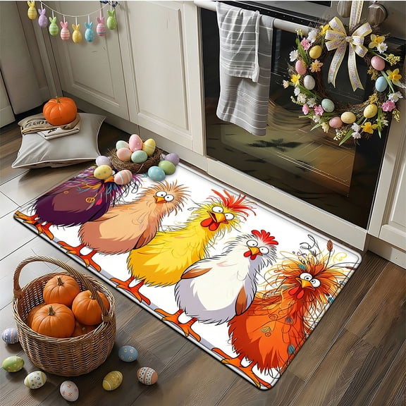 YIMEIS Colorful chicken Flannel Mat 17.7''*47.2'', Non-Slip, Rug for Bathroom & Entryway Hall