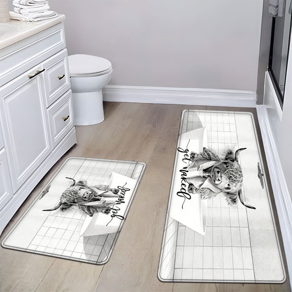 YIMEIS Cow bath Full-House Coverage Flannel Mat Set 19.7''*31.5''/17.7''*47.2'', Soft & Non-Slip, Multi-Use Rug for Bathroom, Bedroom & Hallway
