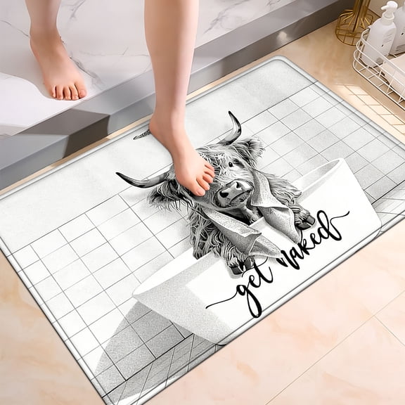YIMEIS Cow bath Soft Flannel Bath Mat, 15.7''*23.6'', Non-Slip, Rug for Bathroom Doorway & Entryway