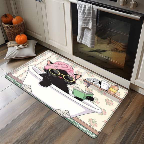 YIMEIS Cute Cat 23.6''*35.4'' Flannel Skin-Friendly Mat, Non-Slip, Rug Around Bathtub