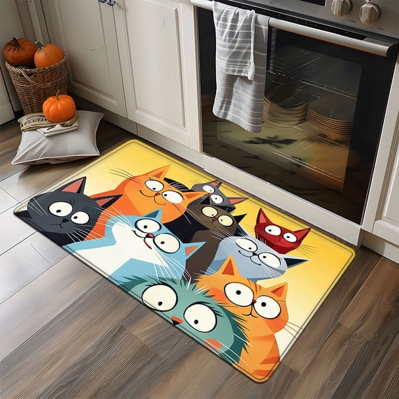 YIMEIS Cute Cat Flannel Mat 17.7''*47.2'', Non-Slip, Rug for Bathroom & Entryway Hall