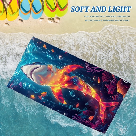 YIMEIS Deep sea fire shark Sand Free beach towels 30×60in Microfiber for Camping Sports