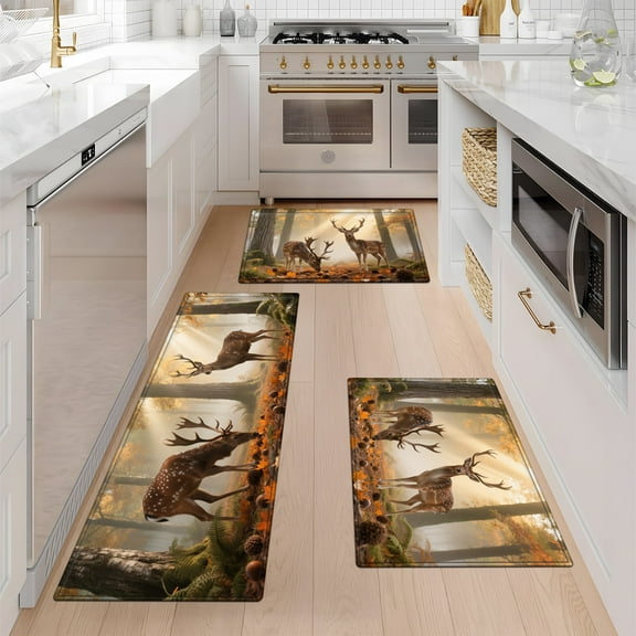 YIMEIS Deer scenery in autumn Machine Washable Non-Slip Rubberback Indoor Runner Rug/Area Rug for Kitchen, Hallway, Kitchen, Entryway, Bathroom, 3 Piece Set - 16''*24''/20''*32''/47''*18''
