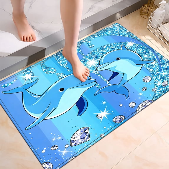 YIMEIS Dolphin Extended Flannel Non-Slip Mat 17.7''*47.2'', Rug for Shower Room Door, Long Mat for Bedroom Bedside