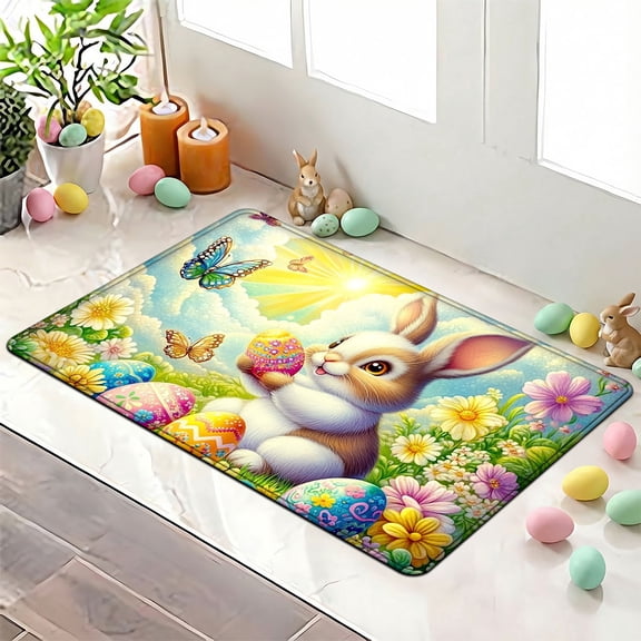 YIMEIS Easter Bunny Egg 17.7''*47.2'' Flannel Wear-Resistant Mat, Soft & Non-Slip, Long Rug by Kitchen Sink
