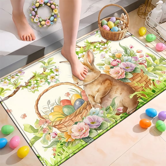 YIMEIS Easter Bunny Egg 19.7''*31.5'' Flannel Non-Slip Mat, Rug for Bathroom Door, Mat for Balcony