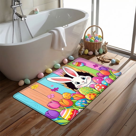 YIMEIS Easter Bunny Egg 19.7''*31.5'' Flannel Non-Slip Mat, Rug for Bathroom Door, Mat for Balcony