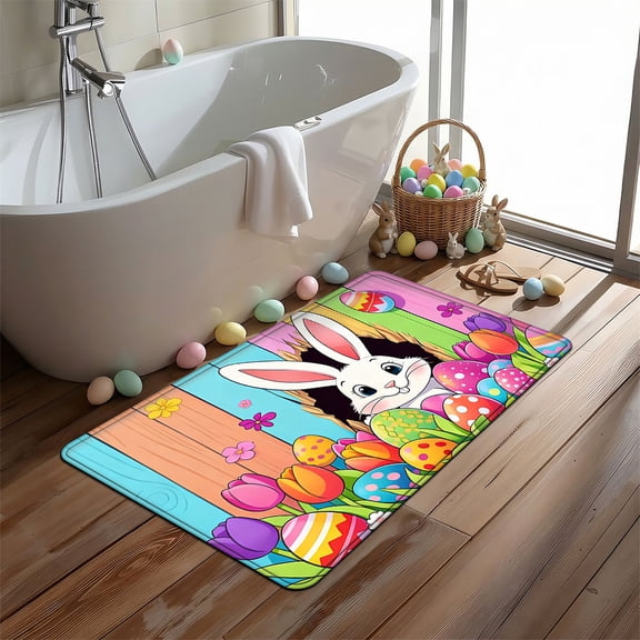 YIMEIS Easter Bunny Egg Bathroom-Specific Flannel Non-Slip Mat 15.7''*23.6'', Soft, Rug by Bathroom Sink
