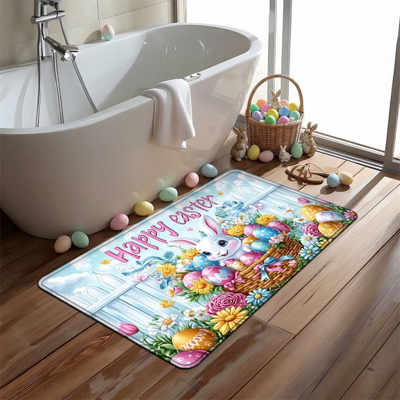 YIMEIS Easter Bunny Egg Bathroom-Specific Flannel Non-Slip Mat 15.7''*23.6'', Soft, Rug by Bathroom Sink