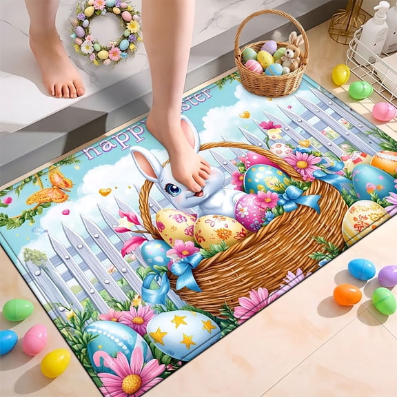 YIMEIS Easter Bunny Egg Soft Thickened Flannel Non-Slip Mat 19.7''*31.5'', Multi-Use Rug for Bathroom, Bedroom & Living Room, Easy to Clean