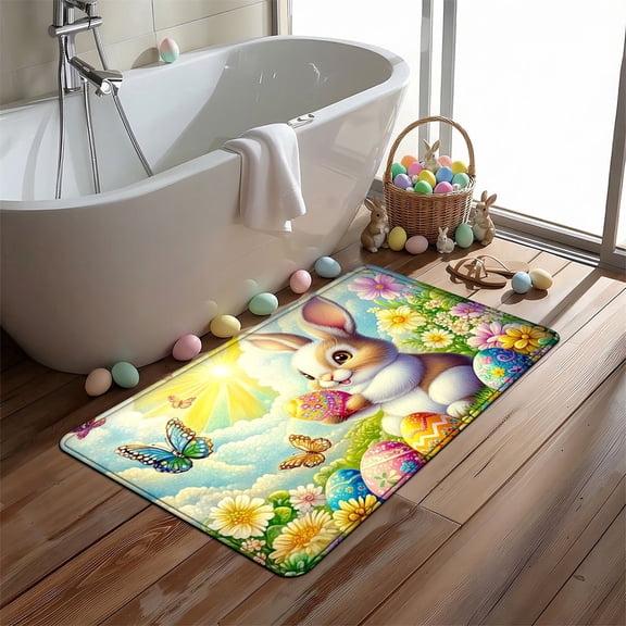 YIMEIS Easter Bunny Egg Soft Thickened Flannel Non-Slip Mat 19.7''*31.5'', Multi-Use Rug for Bathroom, Bedroom & Living Room, Easy to Clean
