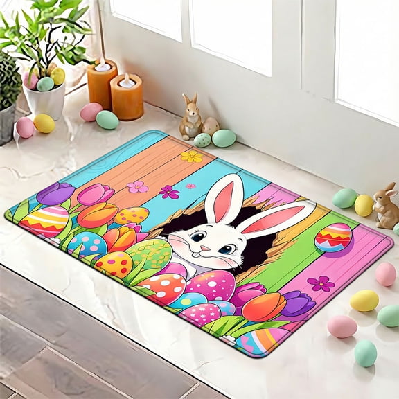 YIMEIS Easter Bunny Egg Universal Flannel Mat 23.6''*35.4'', Soft & Non-Slip, Multi-Functional Rug for Bathroom, Bedroom & Entryway