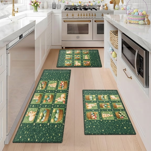 YIMEIS Easter Egg Basket 3Pcs Everyday Flannel Mat & Kitchen Rugs,Soft Non-slip for Bathroom Bedroom