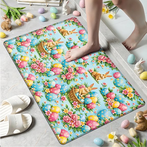 YIMEIS Easter Eggs Amidst the Blossoms Soft Non-slip 1Pc Flannel Mat & Kitchen Rugs,Great for Entryway Bathroom