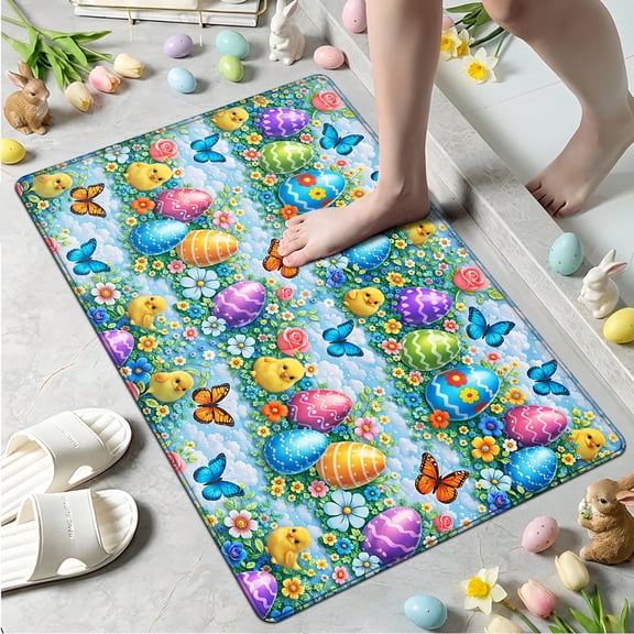 YIMEIS Easter Eggs Amidst the Flowers Soft Non-slip 1Pc Flannel Mat and Kitchen Rugs,16''x24'',for Bathroom Entryway Bedroom