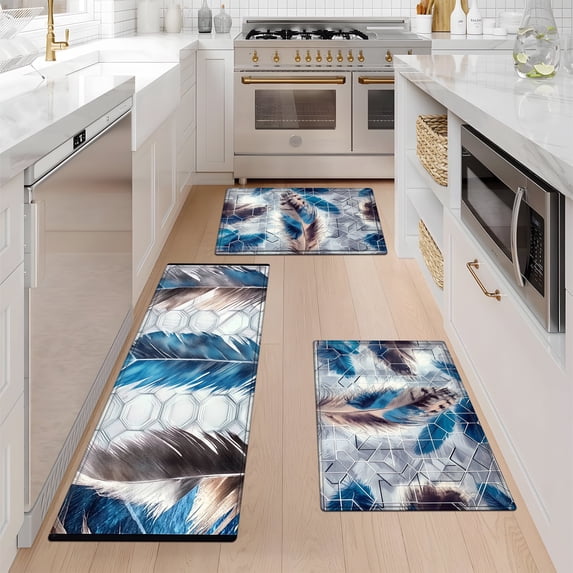 YIMEIS Feather knot geometric art Kitchen Mat Washable Non-Skid Absorbent Runner Rugs (16''24''/20''32''/47''18'') - 3 Pcs Recommended for Kitchen Sink Front/Floor, Suitable for All Age Groups