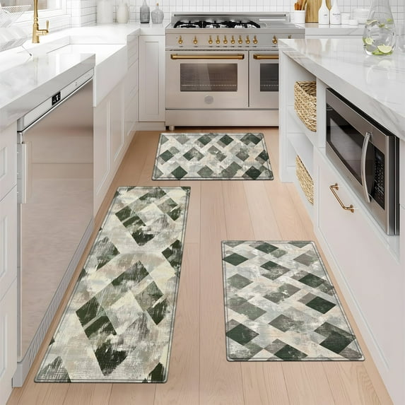 YIMEIS Festive diamond pattern Kitchen Decor Set of 3 Christmas Fall Kitchen Rugs, Xmas Decorative Farmhouse Floor Mats for Home Kitchen Dining Room Decorations - 16''*24'' and 20''*30'' and 17''*47'