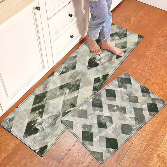 YIMEIS Festive diamond pattern Kitchen Mat Rug Set - 2 Pcs Perfect for Kitchen Counter, 16''*24''/47''*18'', Functional for Decoration
