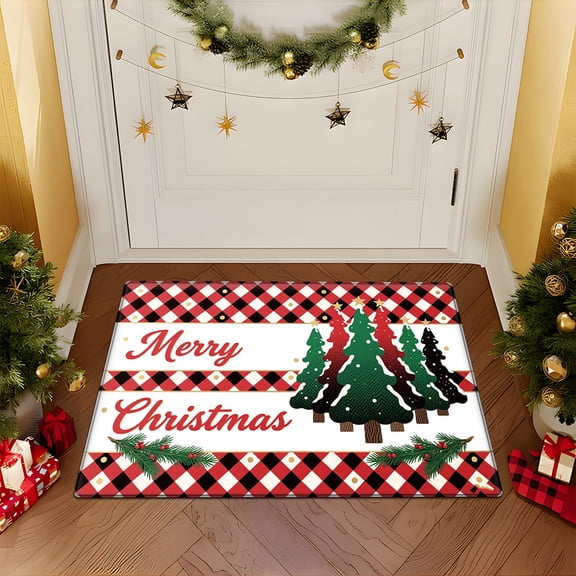 YIMEIS Flannel printed Christmas kitchen decorative mats, kitchen mats, bathroom mats, door mats, carpets, durable Christmas Tree Shadow Pinecone 15.7'' x 23.6''
