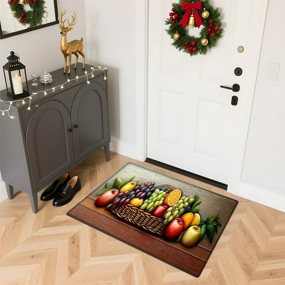 YIMEIS Flannel printed area floor mats, kitchen decorative mats, door mats, and bedroom bathroom carpet mats Festival Fruit Basket 15.7'' x 23.6''