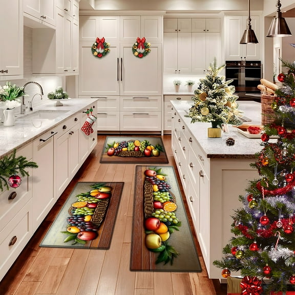 YIMEIS Flannel printed area floor mats, kitchen decorative mats, door mats, and bedroom bathroom carpet mats Festival Fruit Basket 15.7'' x 23.6''+19.7'' x 31.5''+17.7'' x 47.2''