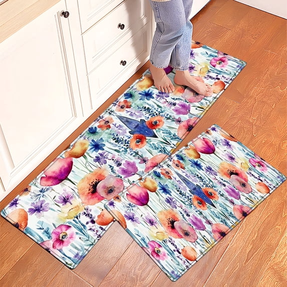 YIMEIS Floral Festival Bloom Kitchen Mat Rug Set - Perfect for Kitchen Counter, 16''*24''/47''*18'', Functional for Decoration