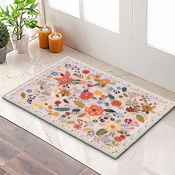 YIMEIS Flower Area Rugs for Living Room, Non Slip Machine Washable Retro Rugs, Low Pile Chenille Print Rug for Bedroom, Dining Room, Home Office