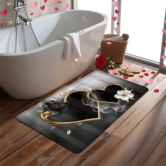 YIMEIS Gold heart flower decoration Household Flannel Bath Mat 19.7''*31.5'', Soft & Non-Slip, Mat in Bathroom