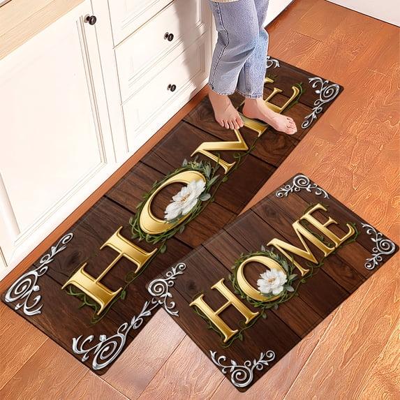 YIMEIS HOME wooden background Fall Kitchen Mats Set of 2,Xmas Winter Seasonal Farmhouse Home Seasonal Decorations Rugs for Floor - 16''*24'' and 17''*47'' in