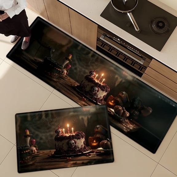 YIMEIS Halloween Horror Clown Cake Non-slip Soft 2-Piece Flannel Mat and Kitchen Rugs,Suitable for Bedroom Bathroom