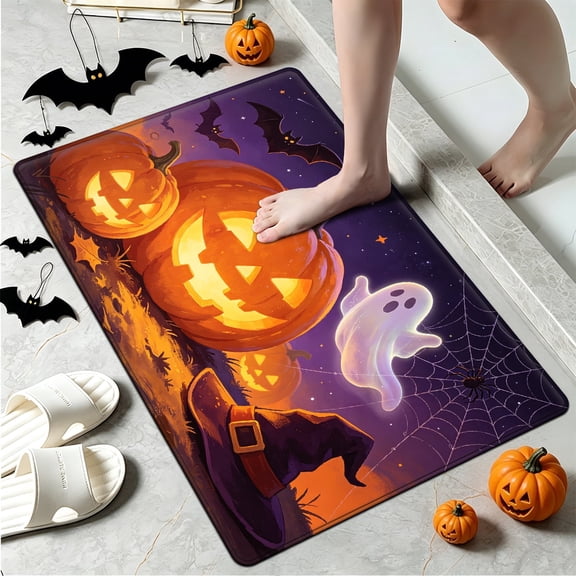 YIMEIS Halloween Pumpkin Lantern 1Pc Everyday Flannel Mat & Kitchen Rugs,Soft Non-slip for Bathroom Bedroom
